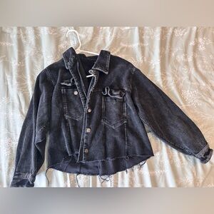 Women’s Black Corduroy Jacket - Distressed Button-Front size small